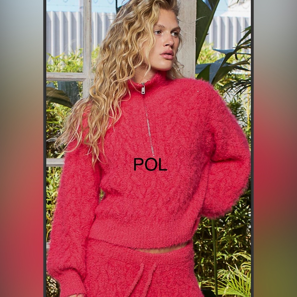 BP216-4❤️💗POL pretty+ Vibrant red+Pink Knit Sweater w/half zip neckline! Gorg!